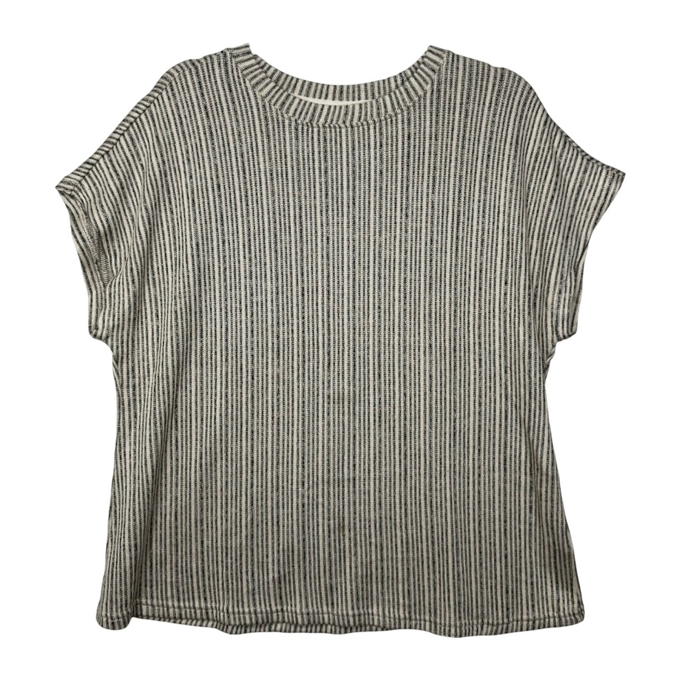 Blu Pepper Knit Top Womens XL Grey Stripe Ribbed Short Sleeve